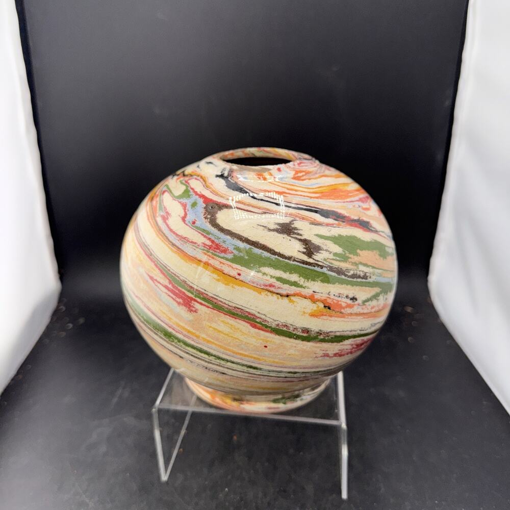 Tom Witt & KLER 2007 Studio Art Pottery Agateware Neriage Marbled Vase Signed